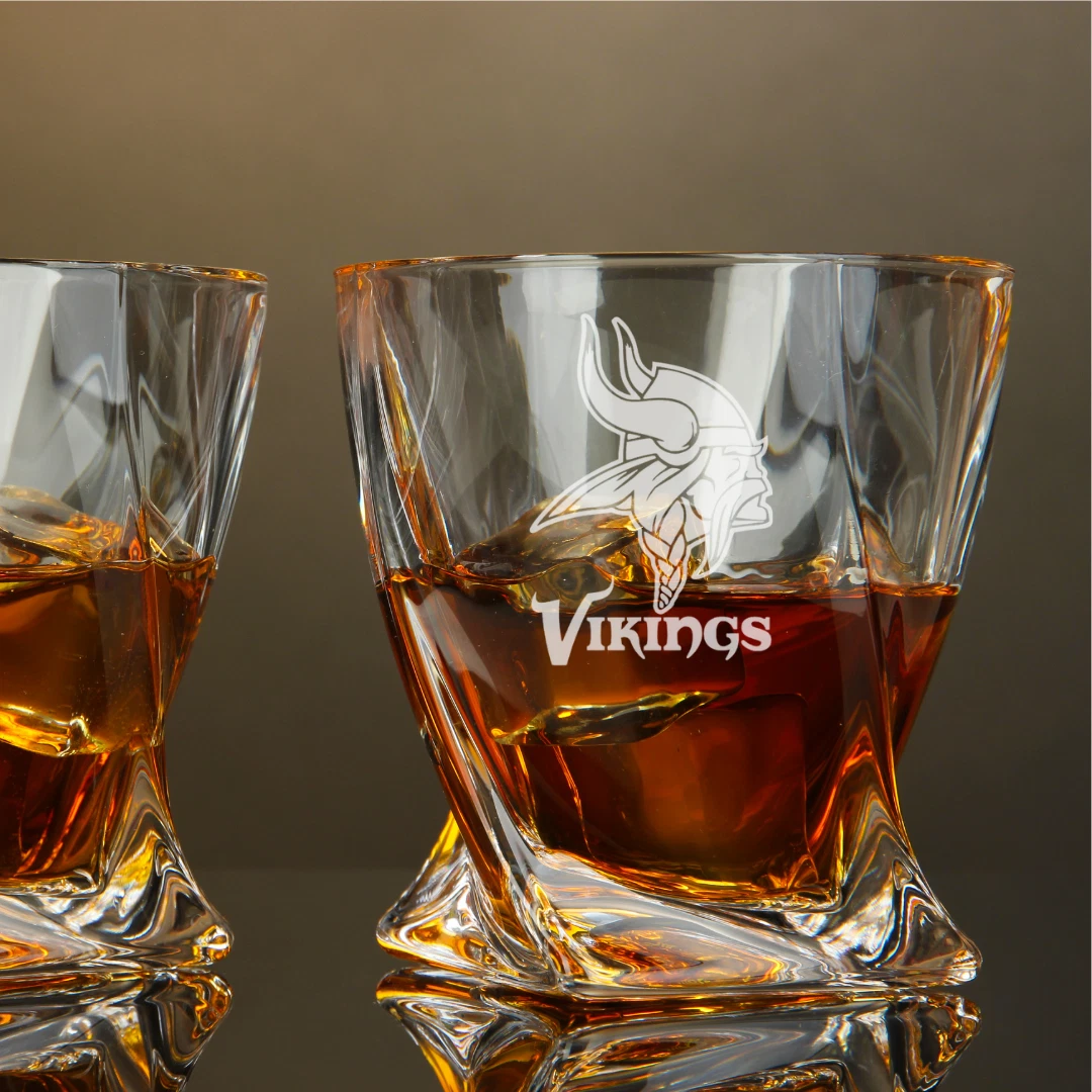 Engraved Minnesota Vikings Whiskey Glass - Twisted Whiskey Glasses