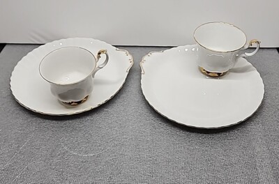 Royal Albert Val D'Or Snack Plate & Cup Set of 2 White Gold Handled Bone China