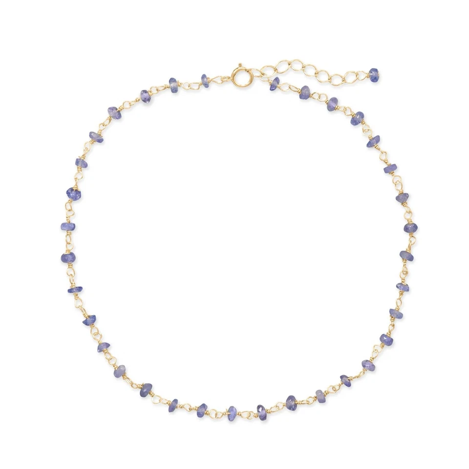 Pequeño abalorio de tanzanita chapado en oro 14k tobillera lavanda delicada 9,5+1" tobillera regalos Foto 2 de 4