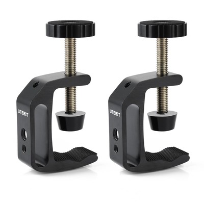 2-Pack 2-inch Small C-Clamps with 1/4'' 3/8'' Thread Hole for Desktop Mount
