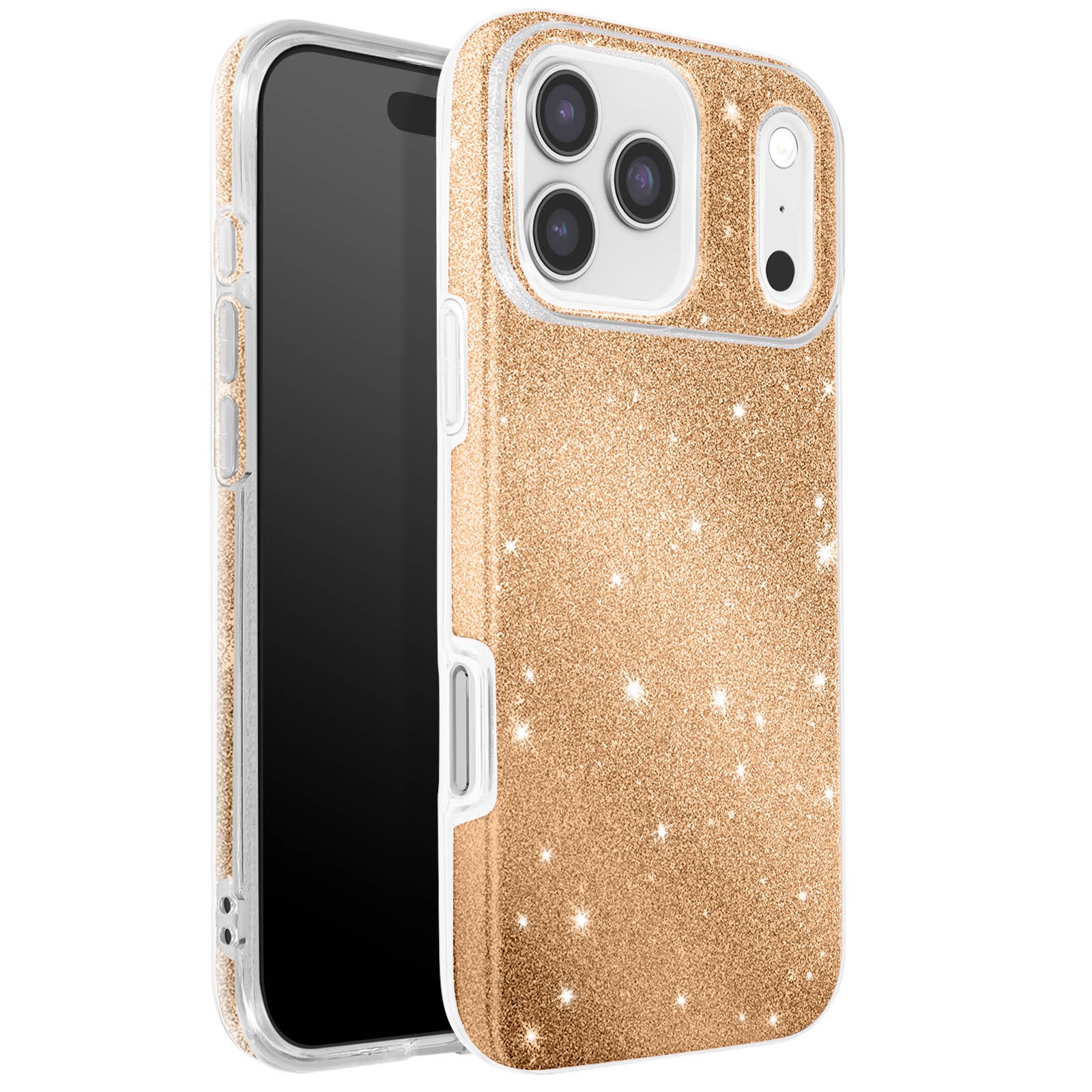 Coque iPhone 17 Pro Avizar bi-matière antichoc avec finition pailletée or
