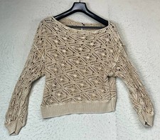 Free people asymmetrical slouchy open knit sweater dusty beige size Small