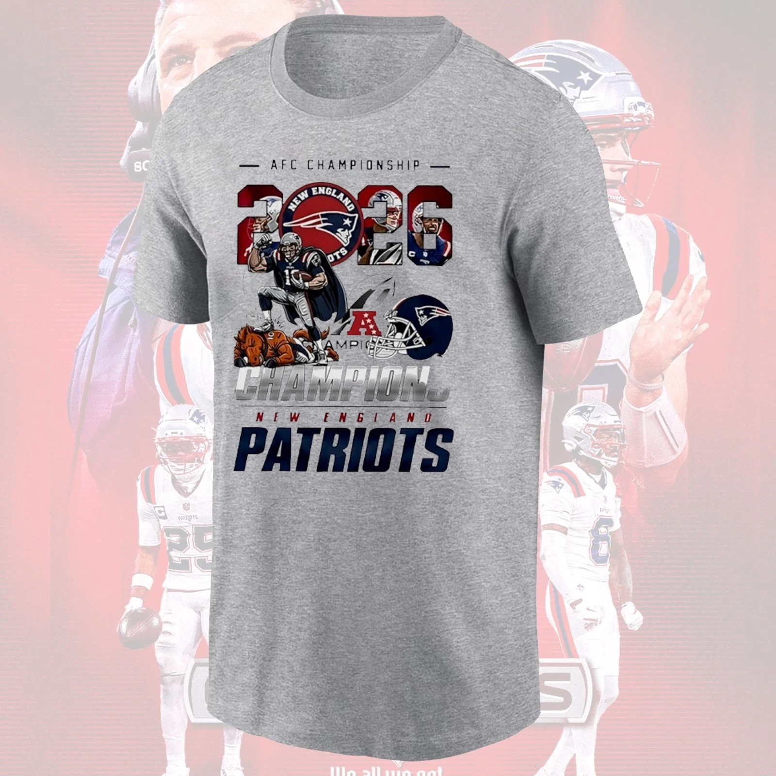 New England Patriots 2025 2026 AFC Champions Mascots One Side