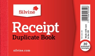Silvine Duplicate Receipt Book - 100 Receipts per Book, Gummed ,Red,(148 x 105mm