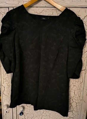 Chice Zizzi Damen Bluse Tunika Schwarz Gr M (46/48) Puffärmel Blumen Struktur