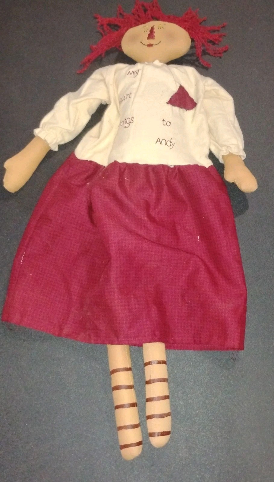 Primitive Raggedy Ann Doll. My Heart Belongs to Andy.  22"