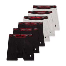 Polo Ralph Lauren Mens XL Boxer Briefs 6-Pack Black Grey Cotton Underwear
