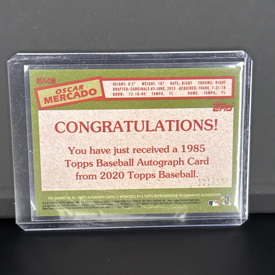 2020 Topps 1985 Topps Baseball Autographs Oscar Mercado #85A-OM Black /199 - Image 2 of 4
