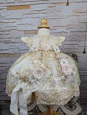 Free Shipping  Baptism Dress, Christening Gown, Baby Girl Beige Dress