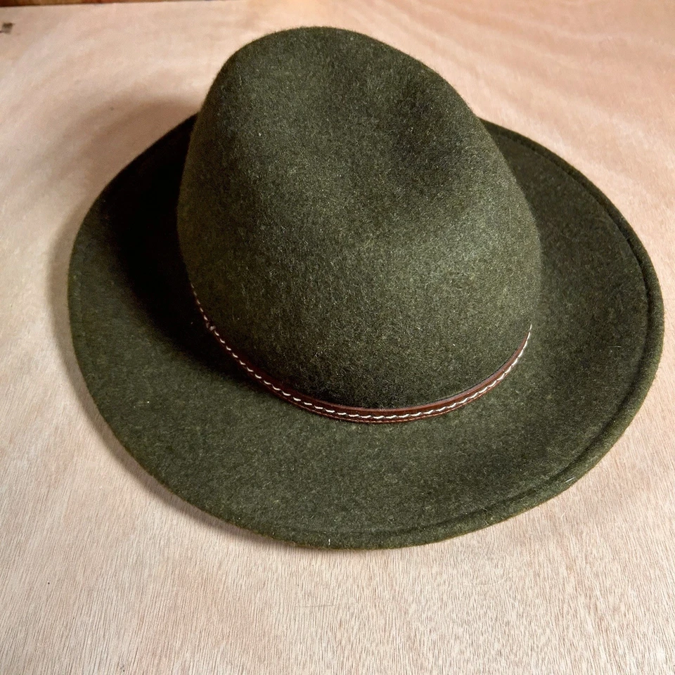 Conte of Florence Wool Fedora Wide Brim Hat 58 Green Mens Outdoors Italy - Image 2 of 4
