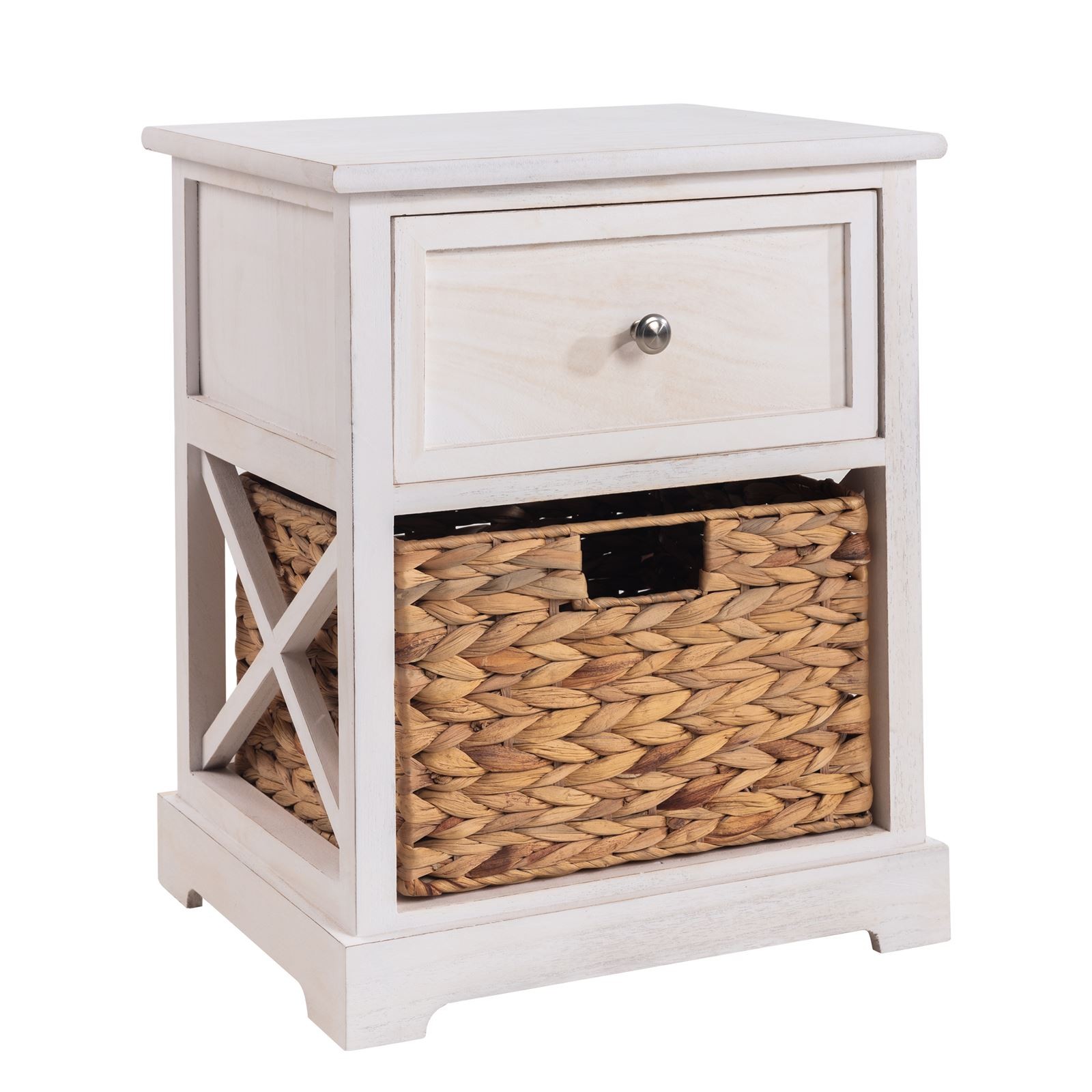 Table de nuit bois blanc avec tiroir petit meuble chevet campagne pour lit adulte