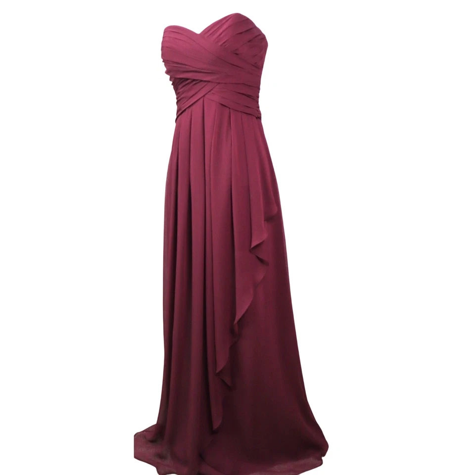 Davids Bridal Wine Red Dress Burgundy Maroon Sweetheart Chiffon Strapless 2 - Image 2 of 4