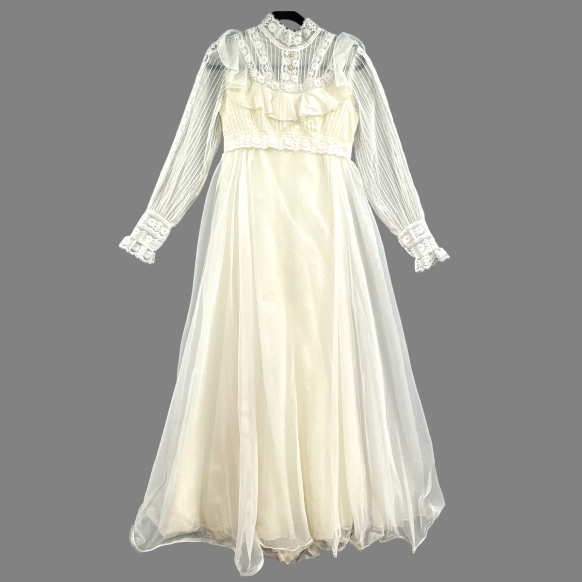 VTG Cottagecore Prairie Maxi Dress Lace Sheer Sleeve Cream Bridgerton 70s  Bridal | eBay