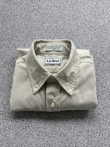 Camisa LL Bean Para Hombres 15.5 Blanco Verde Aguja Única De Colección EE. UU. Goprcore Viaje - Imagen 13 de 13