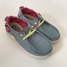 Hey Dude Girls Youth 11 Shoes Slip On Shoes Denim Pink Crotchet Flowers