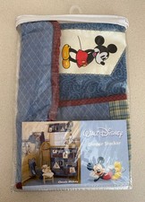 VTG Disney Classic Mickey Baby Diaper Stacker Blue Denim Gingham Appliqu  NEW