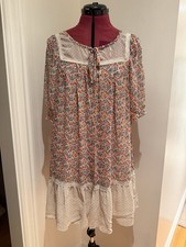 Vintage MOTE DE FEMME Floral Square Neck Lace Ruffle Hem Puff Sleeve Dress M
