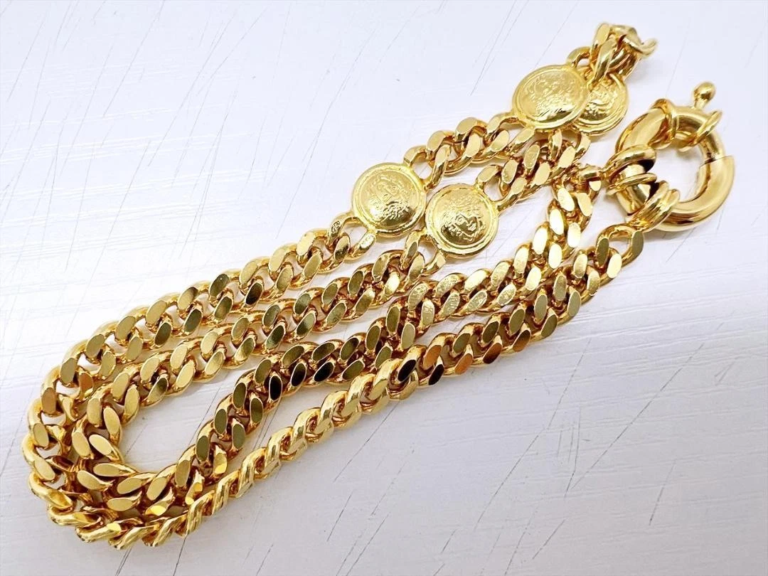 Collana catena medaglia Gianni Versace oro con scatola accessori di bellezza rari Auth