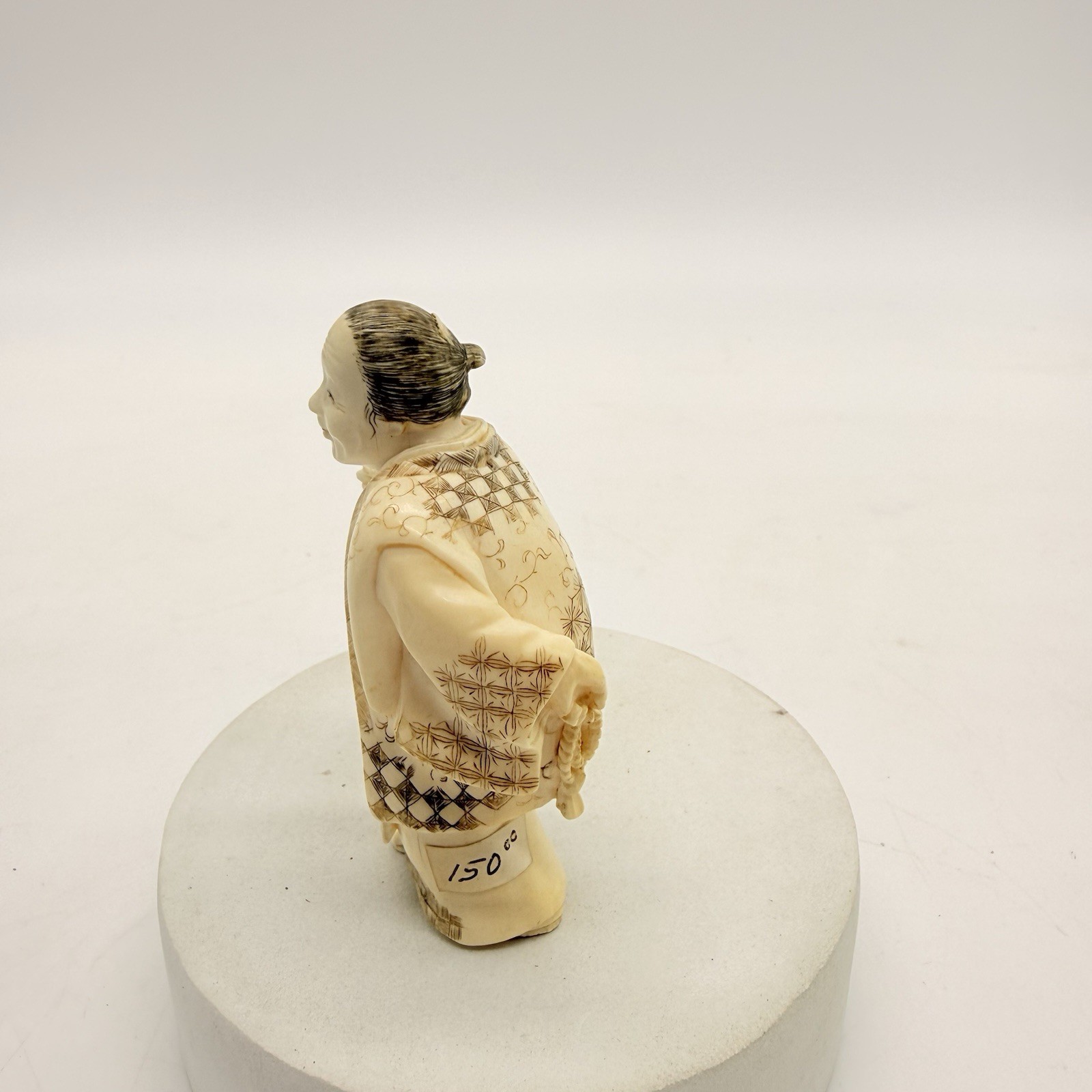 19th c Antique Japanese Meiji Carving Okimono Figurine 3”- Signed