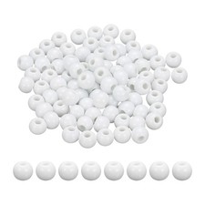 100Pcs 8mm Round Ceramic Porcelain Beads, Pure White