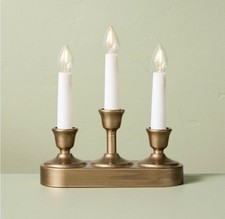 8.66" Christmas Window Flameless Candelabra Brass - Hearth  Hand with Magnolia