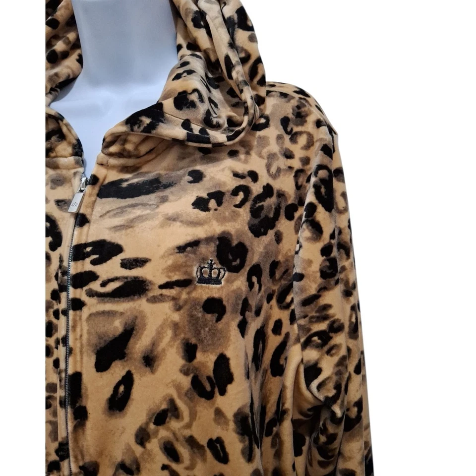 Juicy Couture Womens 2X Leopard Print Velour Zip-up Hoodie Jacket Y2K Retro - Image 3 of 4