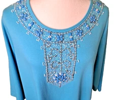 1X Quacker Factory Women's Beading Sequin Embellishments Shirt