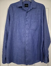 PARK AVENUE MENS US SZ M (40 CM) BLUE LINEN SHIRT LONG SLEEVE OLD MONEY STYLE