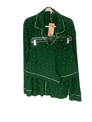 NEW Eberjey XL/Medium Green Tree Print 2-Piece Pajama Set Shorts Holiday Xmas
