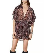 IRO Paronie Metallic Lurex Peplum Mini Dress Multi Color Sheer Top Size 36 NWT