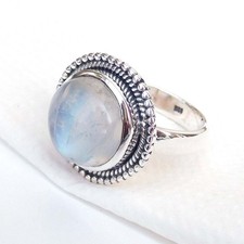 Natural Rainbow Moonstone Ring Solid 925 Sterling Silver Moonstone Jewelry-R199