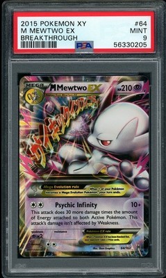 2015 Pokemon XY Breakthrough FADED ERROR M Mewtwo EX #64 PSA 9