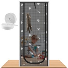 Reinforced Cat Screen Door Pet Proof Zipper Mesh Black Fits 32x80 Inch