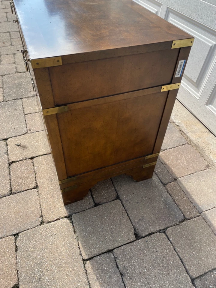 Baker Furniture Campaign Burled Walnut Nightstand - Mid Century Modern - Image 3 of 4