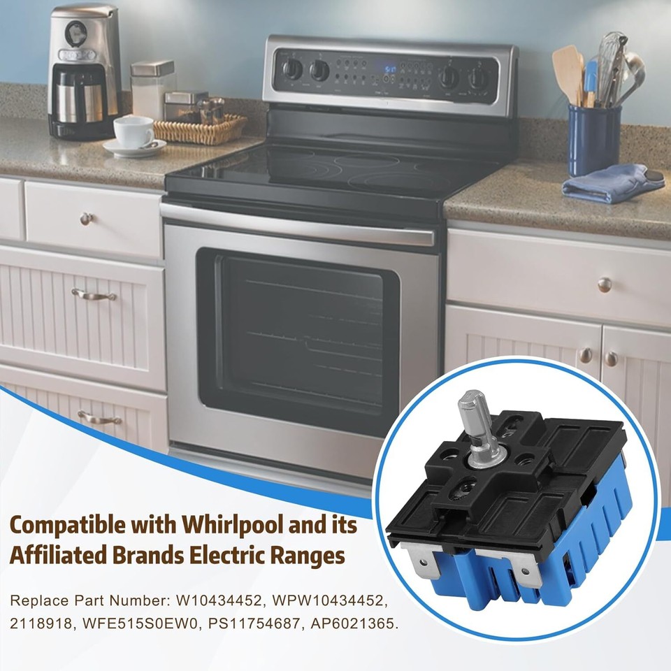 KITCHEN BASICS 101 Interruptor Dual OEM Actualizado W10434452, Interruptor De Control Infinito De Rango Compatible Con Whirlpool PS11754687, MDPA-W171-WPM - Foto 13