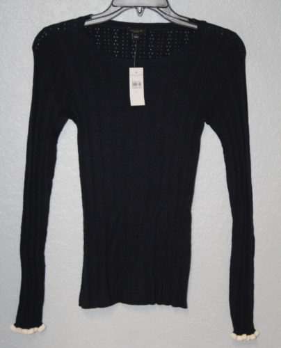 NEW Ann Taylor Factory Navy Blue Ribbed Sweater Women Small Nylon Cotton NWT