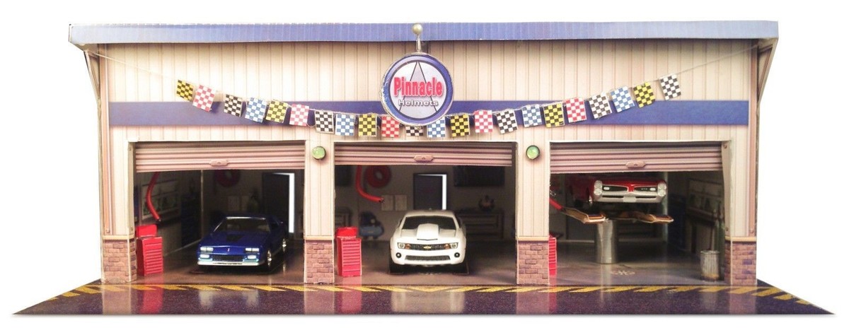 1:64 Scale Slot Car HO Pit Stop Garage Photo Real Building Track