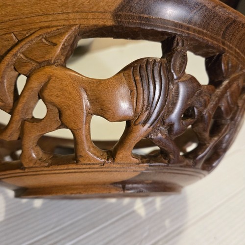 Vintage Hand Carved Wooden Bowl Safari Animals African Tribal 13" - Picture 7 of 10