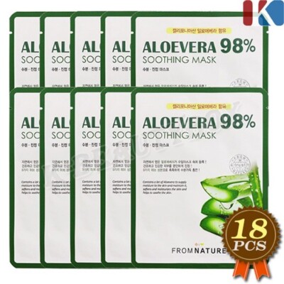 FROM NATURE 98% Aloevera Soothing Mask 22ml 18pcs Moisturizing Facial Mask Sheet