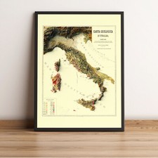Italy Map, Italy Geological 2D Relief Map, Italy Vintage Map - 2D Flat