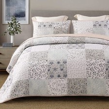 Reversible Boho Quilt Set King Size, 3 Pieces Patchwork Gray All Season Bedsp...
