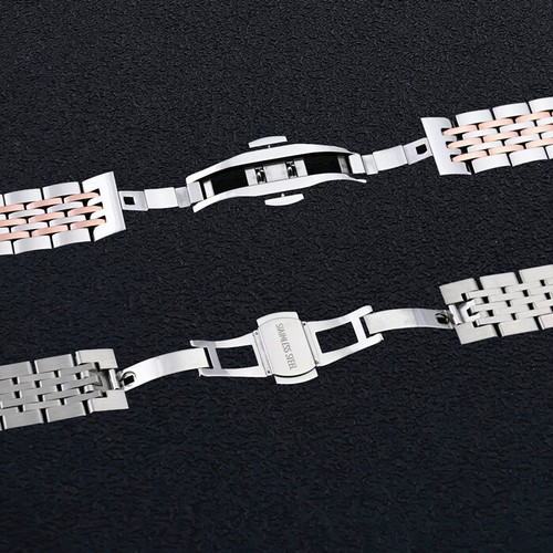 16mm H. Langley Stainless Steel Curved End Metal Silver/Black Watch Bracelet - Picture 3 of 14