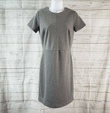 Banana Republic Womens Dress Sz 2 Gray White Striped Short Sleeve Zips