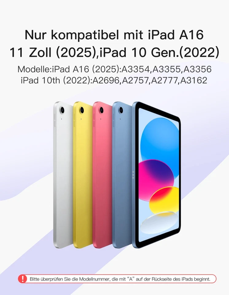 Inateck Magnetische Tastatur Hülle iPad 11 Gen. A16 2025 iPad 10 Gen. 10.9 Zoll - Bild 2 von 4