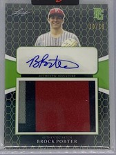 2021 LEAF PERFECT GAME GREEN BROCK PORTER THREE COLOR PATCH AUTO # 10/19