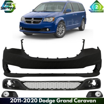 Front Bumper Cover Paintable & Fog Light Pair For 2011-2020 Dodge Grand Caravan