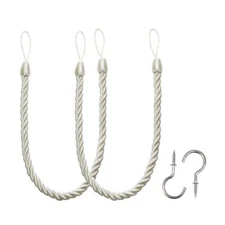 Curtain Tiebacks Ropes Tie-Backs, Handmade Curtain Holdbacks (Cream, 2pack)