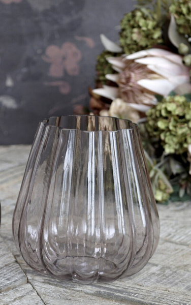 Chic Antique Vase / Windlicht Mit Rillen, Glas Rosa Landhaus Shabby-image