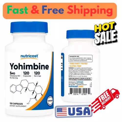 Nutricost Yohimbine HCl 5mg, 120 Capsules - Extra Strength Gluten Fre authentic