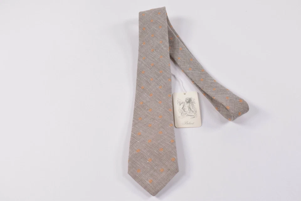 Corbata Cuello Belvest Nueva con Etiquetas Marrón con Lunares Naranja Dorado 100% Lino Foto 2 de 4